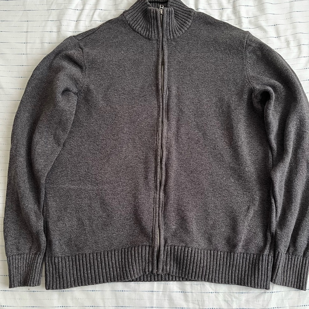 DOCKERS Mock Neck Men’s Sweater. Full Zip Size M Gray.